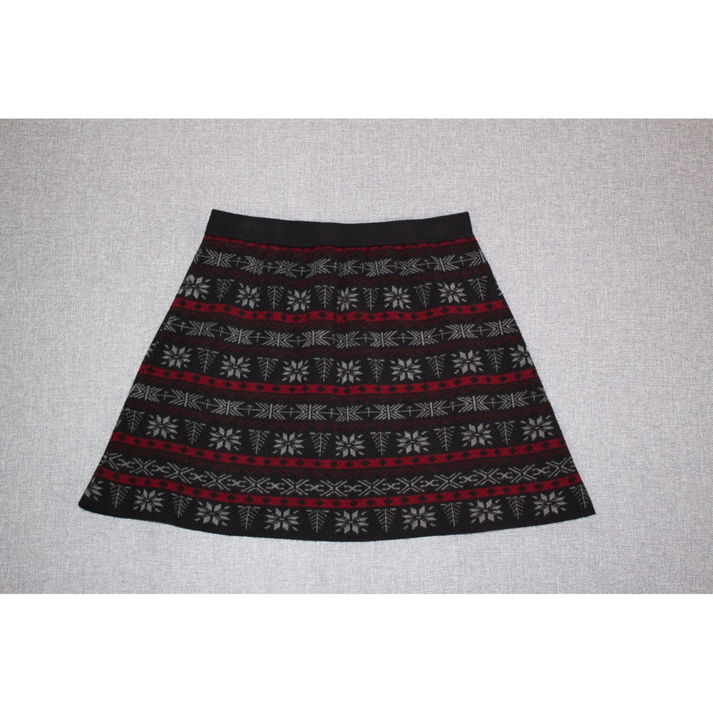 Joe B Skirt Fair Isle Sweater Women Medium Black Red Gray Snowflake Mini